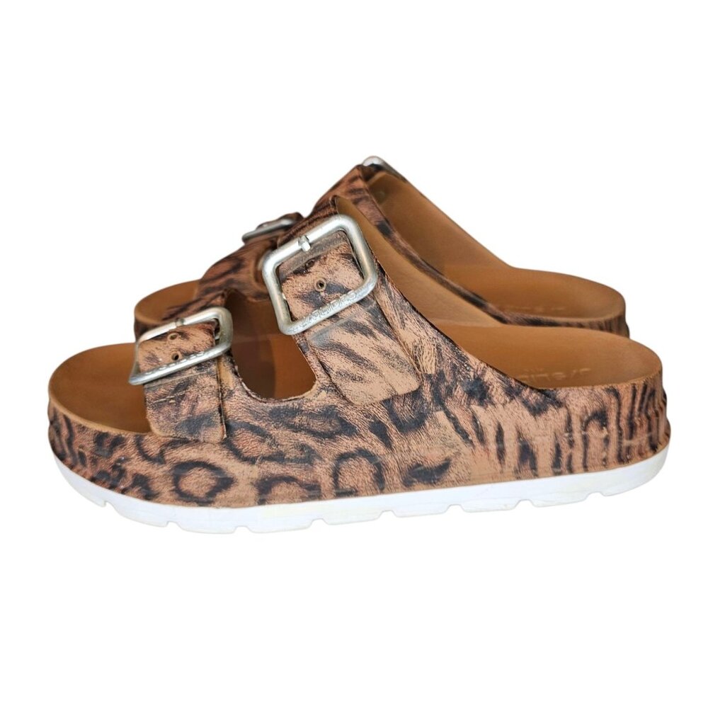 J Slides Womens Baja Platform Chunky Sandals Size 9 Slip On Leopard Print Preppy